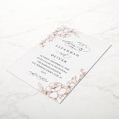 金ゴールドラインフローラホワイト、ブラック&フォイル結婚ズ 箔招待状 (回転した状態)