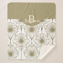 金ゴールドラインフローラルパターンシェルパブランケット シェルパブランケット