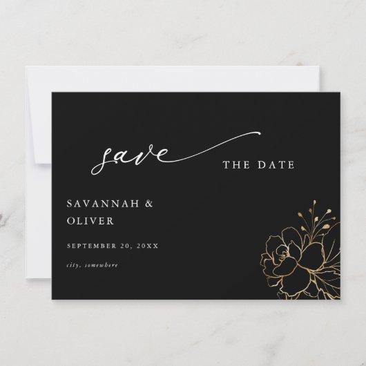 金ゴールドラインフローラ保存日付 – 黒 セーブザデート (正面)