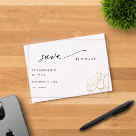 金ゴールドラインフローラ日付の保存 アクリル招待状