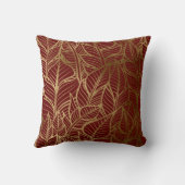 金ゴールドラインリーフパターンオンマルーンレッド装飾用クッション クッション (裏面)