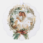 金ゴールドライン描クリスマスリース写真 オーナメントカード (正面)