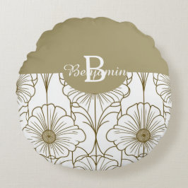 金ゴールドライン花柄ラウンドピロー ラウンドクッション