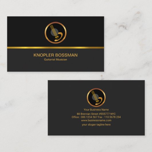 金ゴールドライン黒の灰色のコラムの上品な金ゴールドのギター 名刺 (正面/裏面)