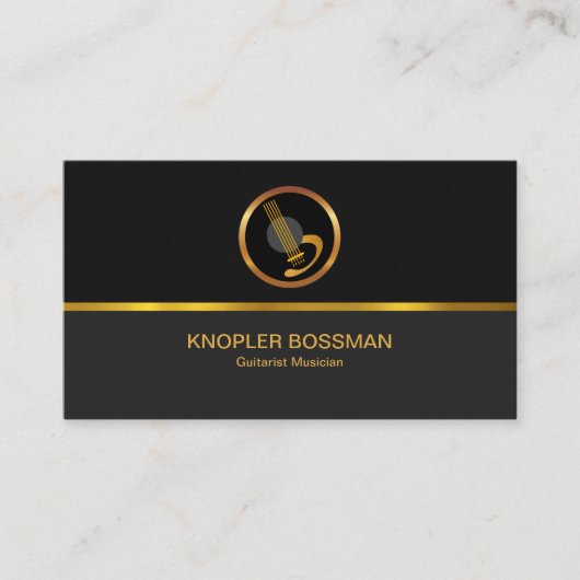 金ゴールドライン黒の灰色のコラムの上品な金ゴールドのギター 名刺 (正面)