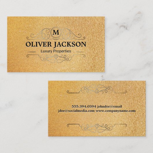 金ゴールドラグジュアリーエレメント | グリッター背景 名刺 (正面/裏面)