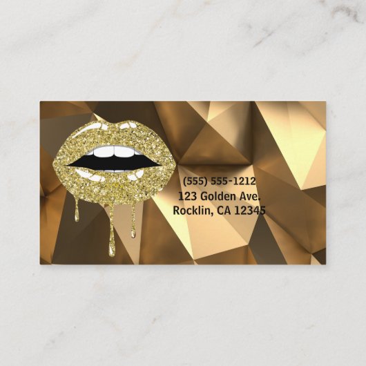 金ゴールドラグジュアリーグラムグリッタードリップドリップリップメイクアップ 名刺 (裏面)