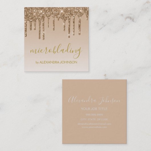 金ゴールドラグジュアリーグリッタースパークルマイクロブラディング スクエア名刺 (正面/裏面)