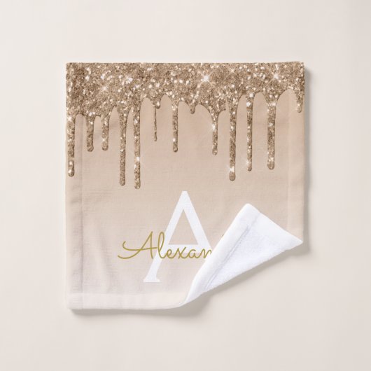 金ゴールドラグジュアリーグリッター&スパークルモノグラム ウォッシュタオル (ウォッシュタオル)