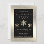 金ゴールドラグジュアリースノーフレーク新年のイブパーティー 招待状 (正面)