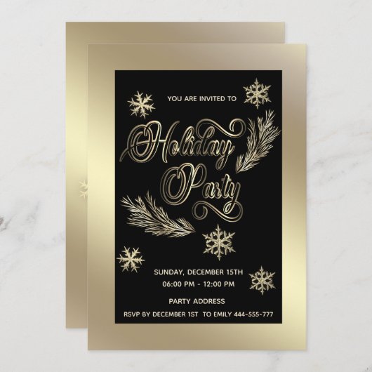 金ゴールドラグジュアリータイポグラフィ企業のホリデーパーティー 招待状 (正面/裏面)
