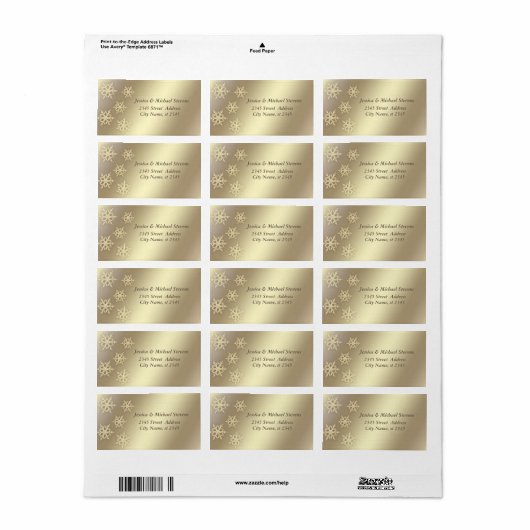 金ゴールドラグジュアリートレンディーホリデークリスマススノーフレーク ラベル (フルシート)