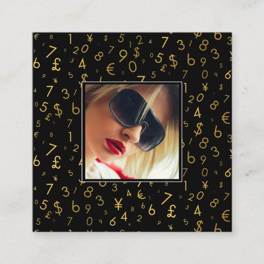 金ゴールドラグジュアリーナンバーインフルエンサーの写真 スクエア名刺 (正面)