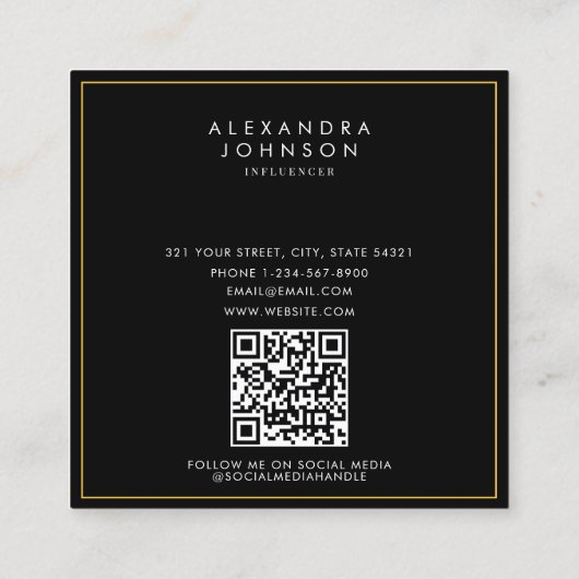 金ゴールドラグジュアリーナンバーインフルエンサーの写真 スクエア名刺 (裏面)