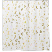 金ゴールドラグジュアリー番号と通貨記号パターン シャワーカーテン (正面)