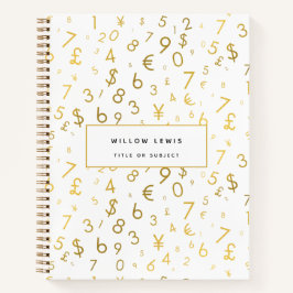 金ゴールドラグジュアリー番号と通貨記号パターン ノートブック