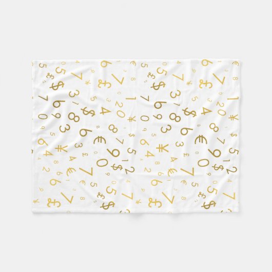 金ゴールドラグジュアリー番号と通貨記号パターン フリースブランケット (正面(横))