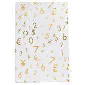 金ゴールドラグジュアリー番号と通貨記号パターン ミディアムペーパーバッグ (正面)