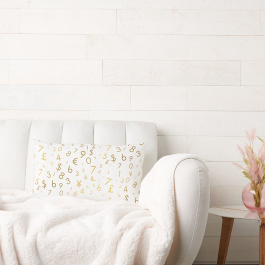 金ゴールドラグジュアリー番号と通貨記号パターン ランバークッション (ソファ)