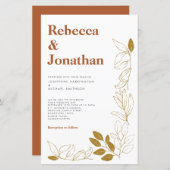 金ゴールドラストリーフテラコッタ紙結婚式招待状 (正面/裏面)