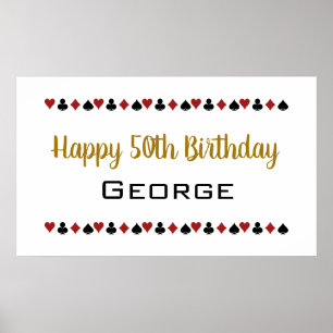 金ゴールドラスベガススタイルカジノカードスーツ誕生日 ポスター