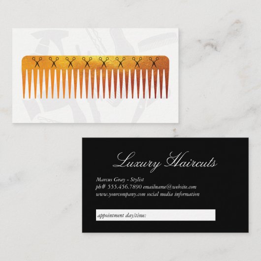 金ゴールドラックスコームシアーズ美容師アポイントメント 予約カード (正面/裏面)