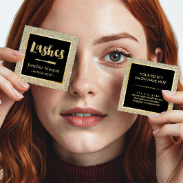 金ゴールドラッシュスクリプトグリッタースパークルメイクアップアーティスト スクエア名刺