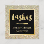 金ゴールドラッシュスクリプトグリッタースパークルメイクアップアーティスト スクエア名刺 (正面)