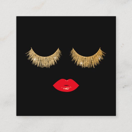 金ゴールドラッシュ&レッドリップメイクアップアーティスト美しいサロン スクエア名刺 (正面)