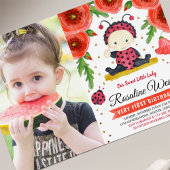 金ゴールドラディバグ水色第1誕生日写真 招待状