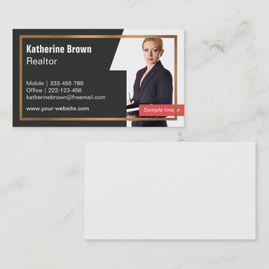 金ゴールドラフェイクイン&ハウスシルエット不動産仲介業者写真 名刺 (正面/裏面)