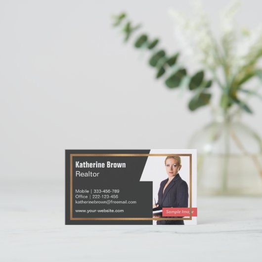 金ゴールドラフェイクイン&ハウスシルエット不動産仲介業者写真 名刺 (スタンド正面)