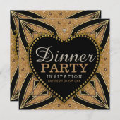 金ゴールドラブアールデコディナーパーティの招待状 招待状 (正面/裏面)