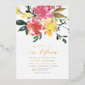 金ゴールドラブイン開花春フローラブライダルシャワー 箔招待状 (正面)