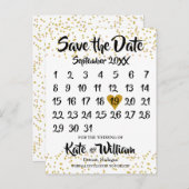 金ゴールドラブハートカレンダー日付の保存 案内ポストカード (正面/裏面)