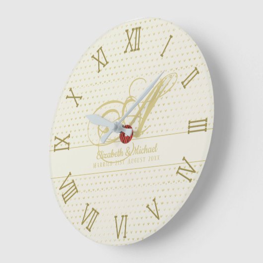 金ゴールドラブハートモノグラ結婚ムのギフトニューリュウズ ラージ壁時計 (傾斜)