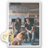 金ゴールドラブハート写真パーソナライズされた シール (正面)