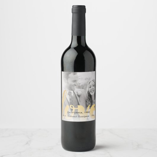 金ゴールドラブフォト結婚ーまたはアニバーサリーワインラベル ワインラベル (正面)