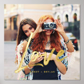 金ゴールドラブブラシスクリプトオーバーレイカップルのフォトメモリ 箔ポスター (正面)