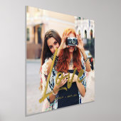 金ゴールドラブブラシスクリプトオーバーレイカップルのフォトメモリ 箔ポスター (レイダウン)