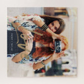 金ゴールドラブブラシスクリプトオーバーレイカップルフォトメモリ ジグソーパズル (横)