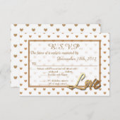 金ゴールドラブ結婚ハートの3.5x5 R.S.V.P.リプライ・カード 出欠カード (正面/裏面)