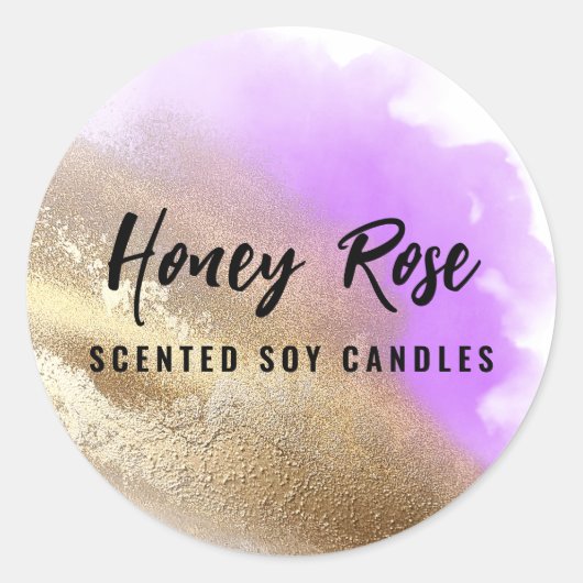 金ゴールドラベルと紫色のキャンドルラベル ラウンドシール (正面)