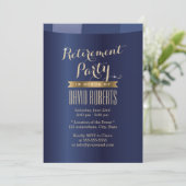 金ゴールドラベルネイビーブルー退職パーティの招待状 招待状 (スタンド正面)