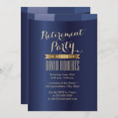 金ゴールドラベルネイビーブルー退職パーティの招待状 招待状 (正面/裏面)