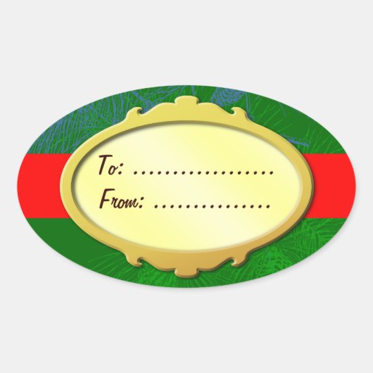 金ゴールドラベルレッドリボンカスタムラベル 楕円形シール (正面)