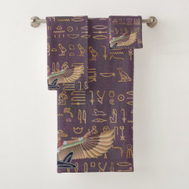 金ゴールドラベンダーエジプトプリンセス象形文字 バスタオルセット