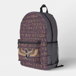 金ゴールドラベンダーエジプトプリンセス象形文字 プリントバックパック