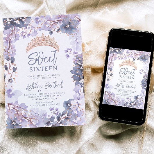 金ゴールドラベンダーフローラティアラ王女スウィート16 招待状