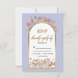金ゴールドラベンダーワイルドフラワーモダンエレガントな結婚式 出欠カード